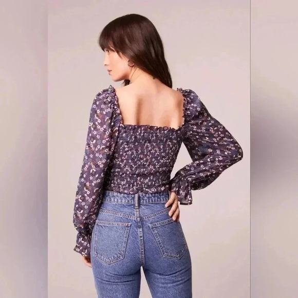 Band of Gypsies Agathe Purple Floral smocked top NWT SZ XS Milkmaid top - Picture 2 of 7